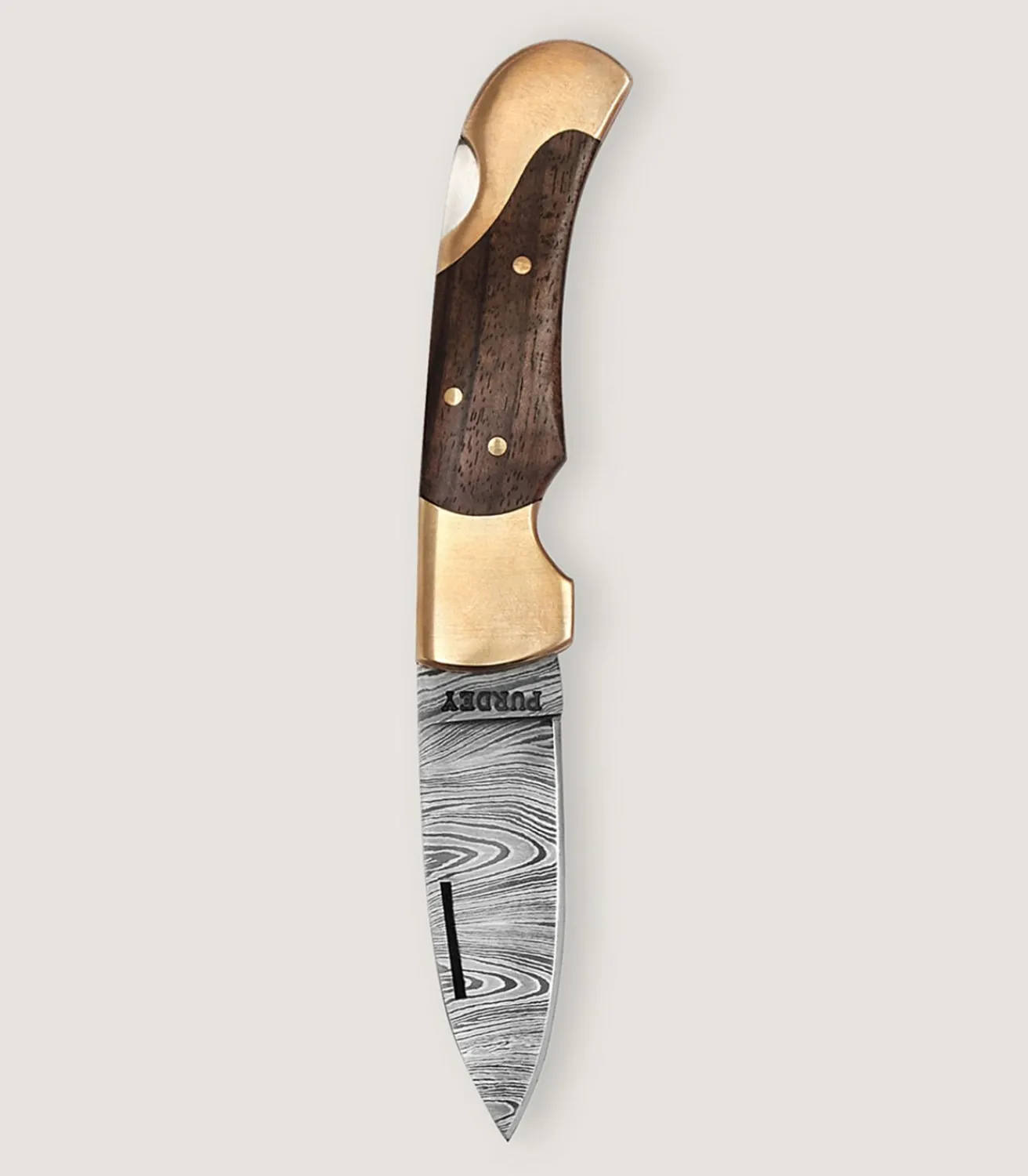 Damascus Folding Knife In Walnut-Purdey New
