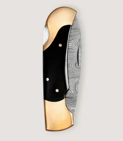 Damascus Folding Knife In Buffalo Horn-Purdey Hot
