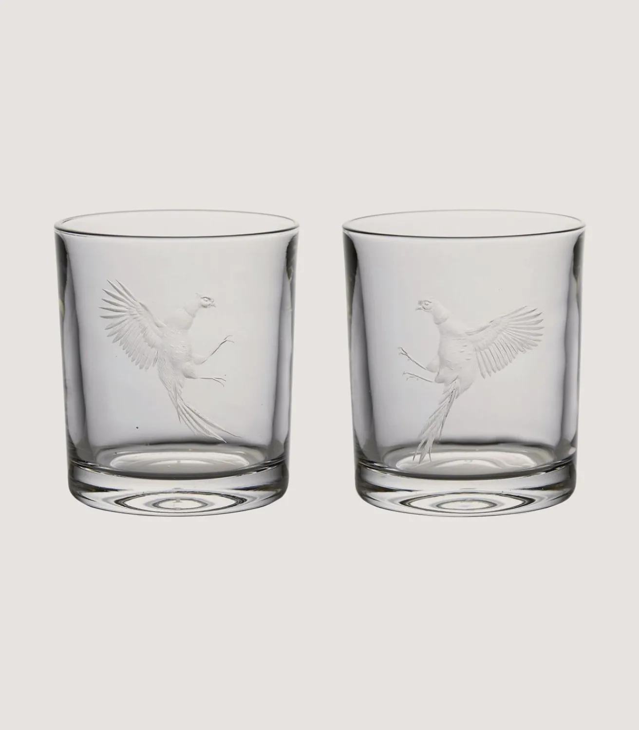 Fighting Pheasants Pair Of Crystal Tumblers-Purdey Clearance