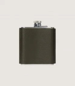 Grainy Leather Hip Flask In Olive Green-Purdey Hot