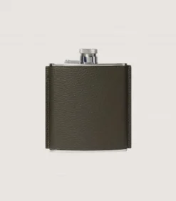Grainy Leather Hip Flask In Olive Green-Purdey Hot
