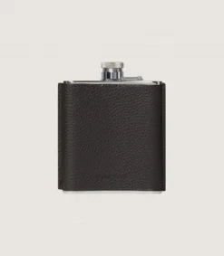 Grainy Leather Hip Flask In Dark Brown-Purdey Hot