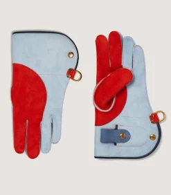 Long Falconry Glove With Pocket - Sky & Orange In Sky Blue-Purdey Outlet