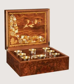 Marquetry Box With Silver Cups In Natural-Purdey Clearance