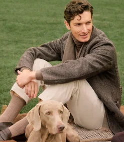 Men'S Brushed Cotton Twill Flat Front Trousers In Stone-Purdey