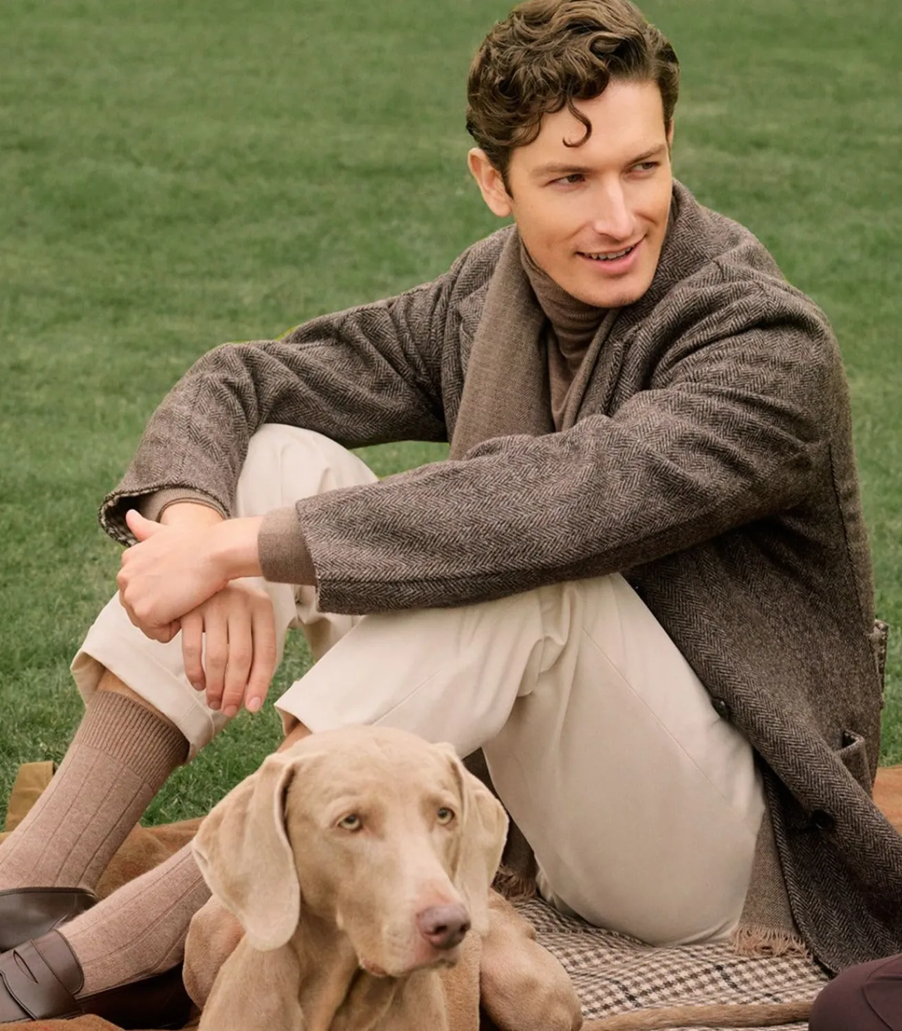 Men'S Brushed Cotton Twill Flat Front Trousers In Stone-Purdey