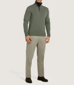 Men'S Brushed Cotton Twill Flat Front Trousers In Khaki-Purdey Sale