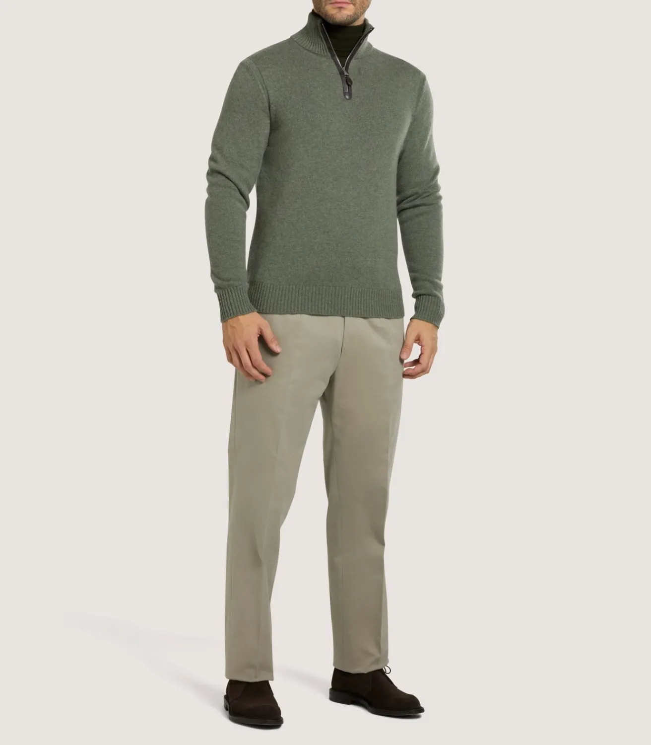 Men'S Brushed Cotton Twill Flat Front Trousers In Khaki-Purdey Sale