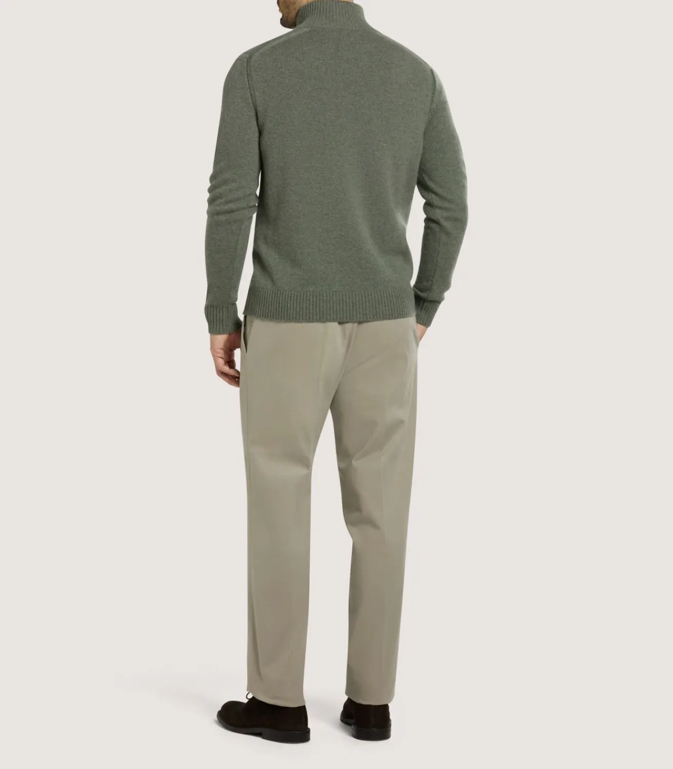 Men'S Brushed Cotton Twill Flat Front Trousers In Khaki-Purdey Sale