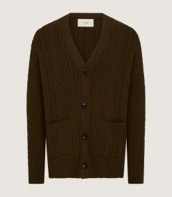 Men'S Cashmere Cable And Rib V Neck Cardigan In Military-Purdey Discount