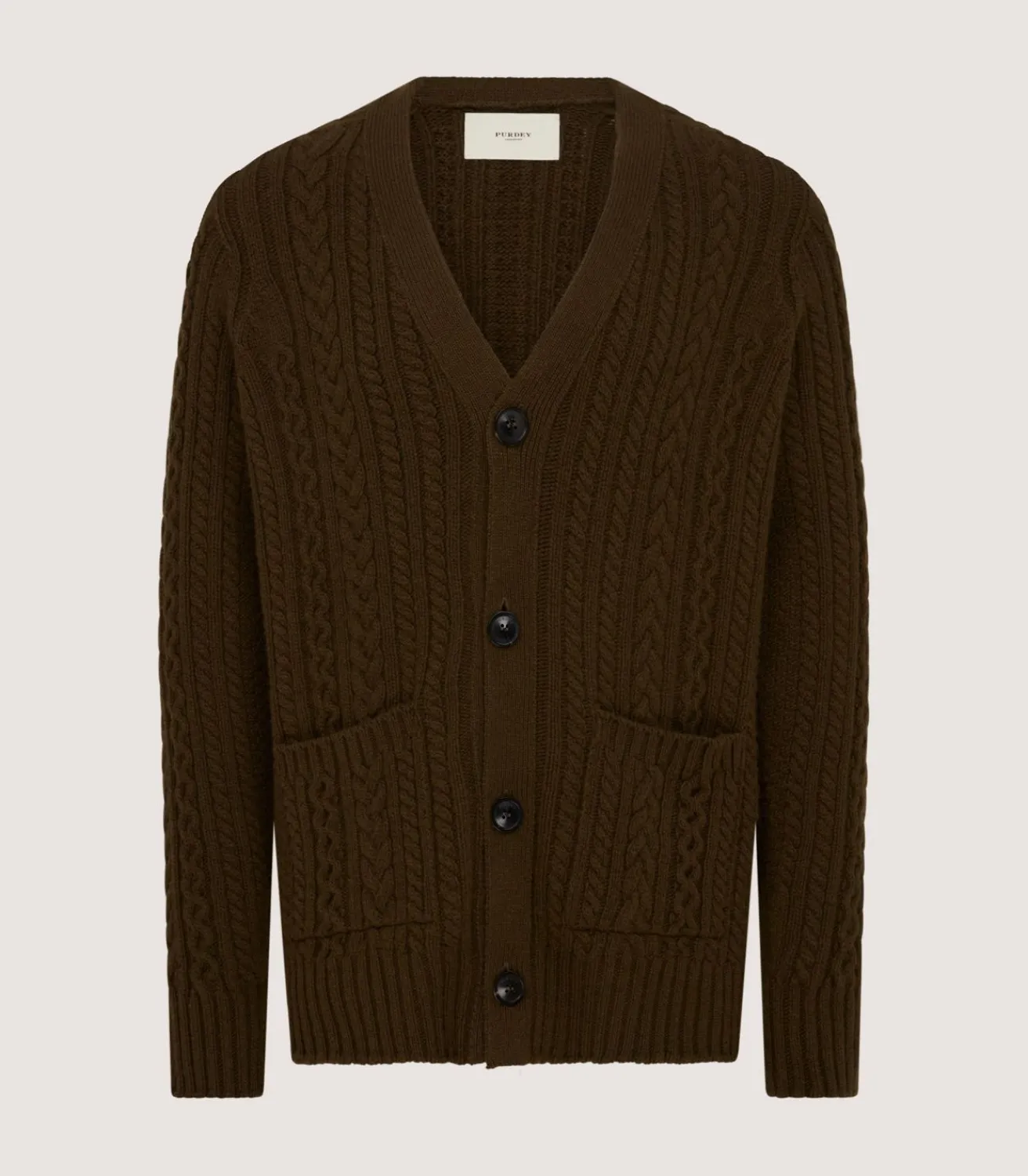 Men'S Cashmere Cable And Rib V Neck Cardigan In Military-Purdey Discount