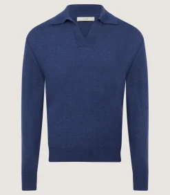Men'S Cashmere Duke Polo In Canvas Blue-Purdey Sale