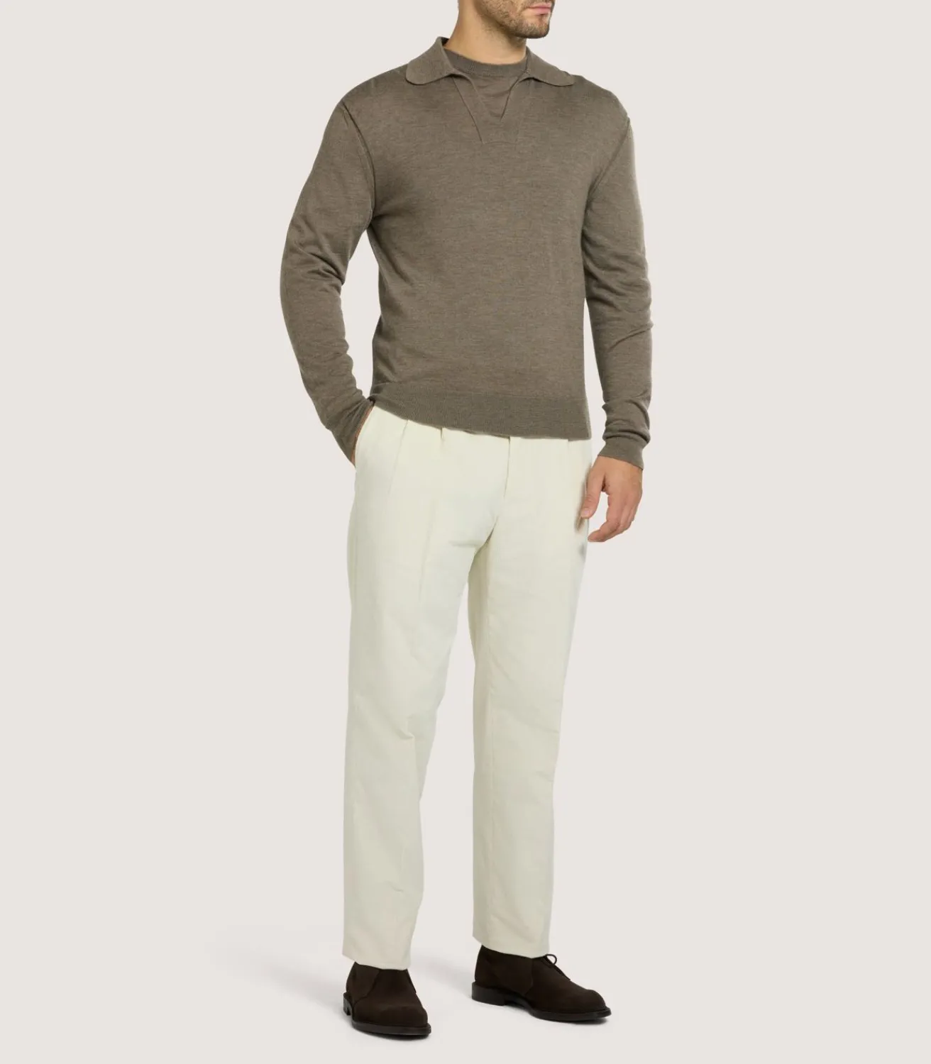 Men'S Cashmere Duke Polo In Taupe-Purdey Hot