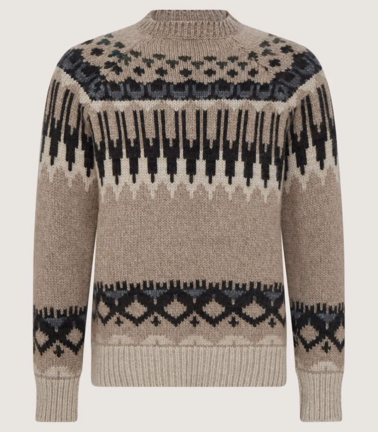 Men'S Cashmere Fairisle Falcon Crew Neck Sweater-Purdey