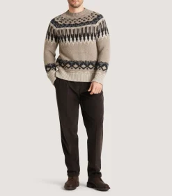 Men'S Cashmere Fairisle Falcon Crew Neck Sweater-Purdey