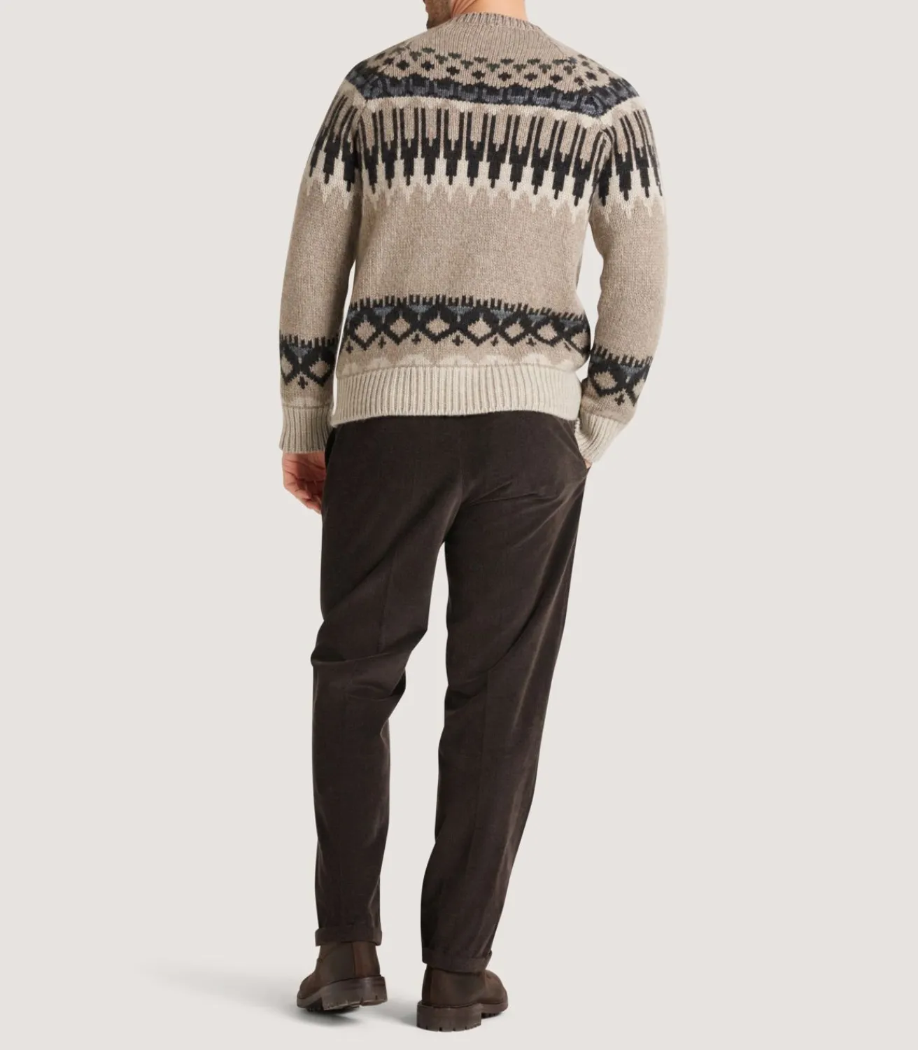 Men'S Cashmere Fairisle Falcon Crew Neck Sweater-Purdey