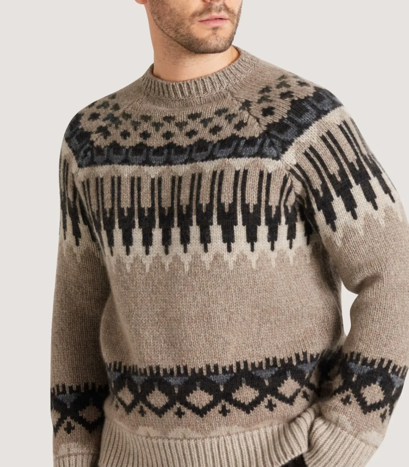 Men'S Cashmere Fairisle Falcon Crew Neck Sweater-Purdey
