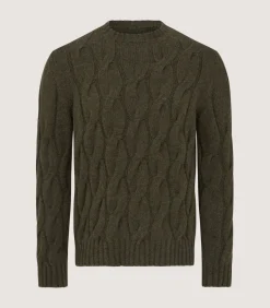 Men'S Cashmere Loch Cable Crew Neck Sweater In Loden-Purdey Sale