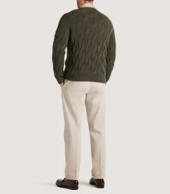 Men'S Cashmere Loch Cable Crew Neck Sweater In Loden-Purdey Sale