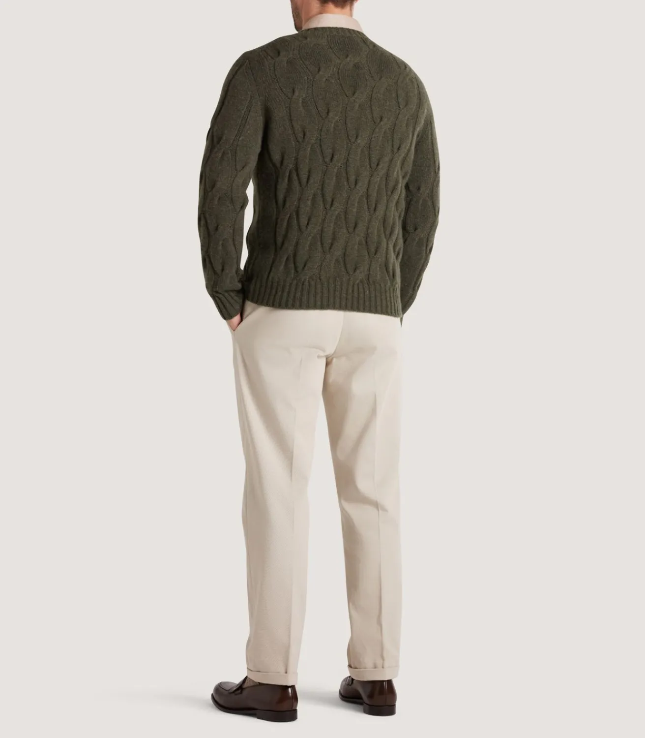 Men'S Cashmere Loch Cable Crew Neck Sweater In Loden-Purdey Sale
