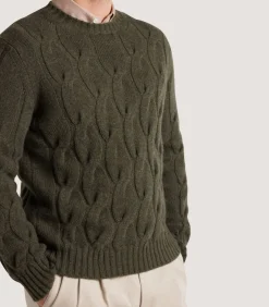 Men'S Cashmere Loch Cable Crew Neck Sweater In Loden-Purdey Sale