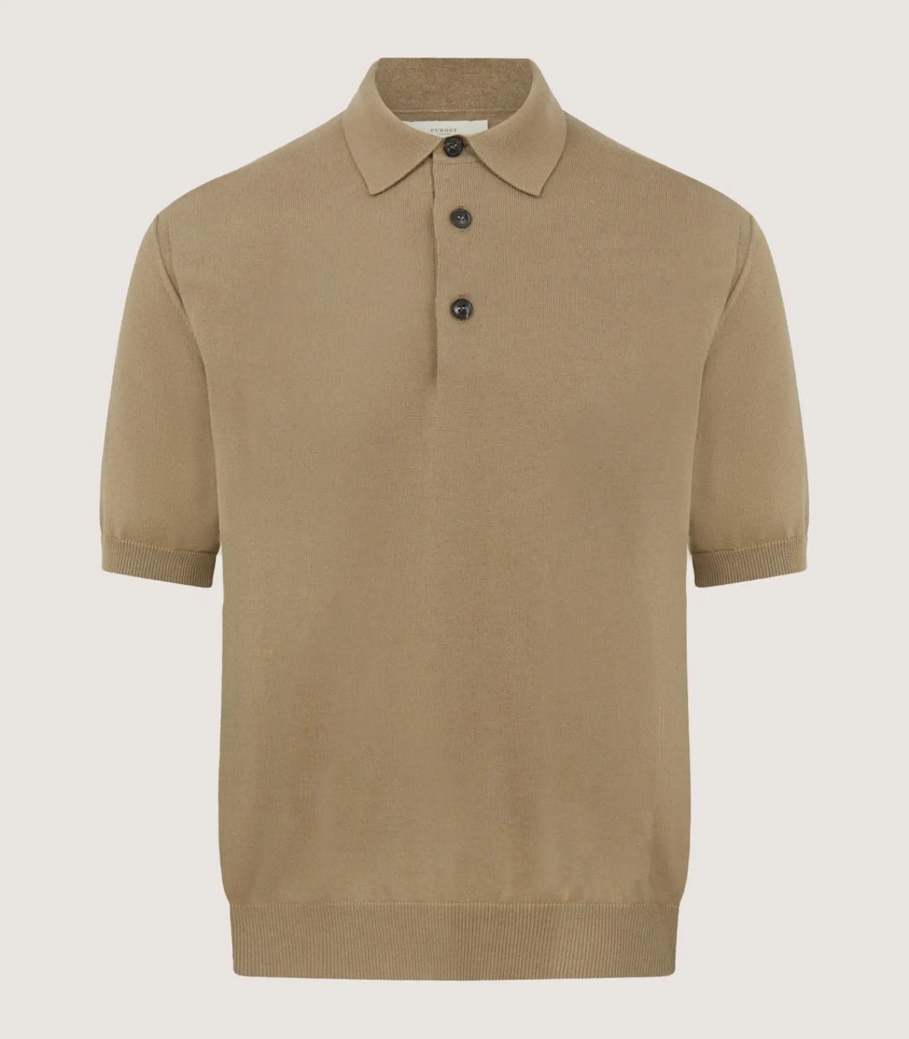 Men'S Cotton Cashmere Fine Gauge Short Sleeve Polo In Twine-Purdey Clearance