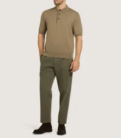 Men'S Cotton Cashmere Fine Gauge Short Sleeve Polo In Twine-Purdey Clearance