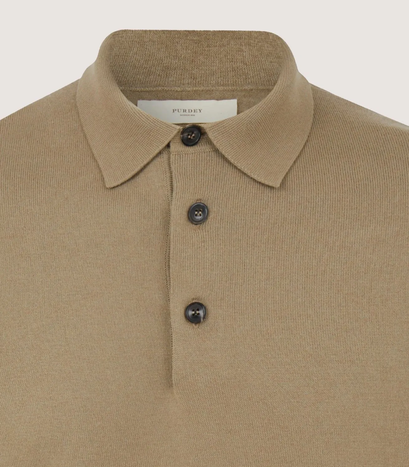 Men'S Cotton Cashmere Fine Gauge Short Sleeve Polo In Twine-Purdey Clearance