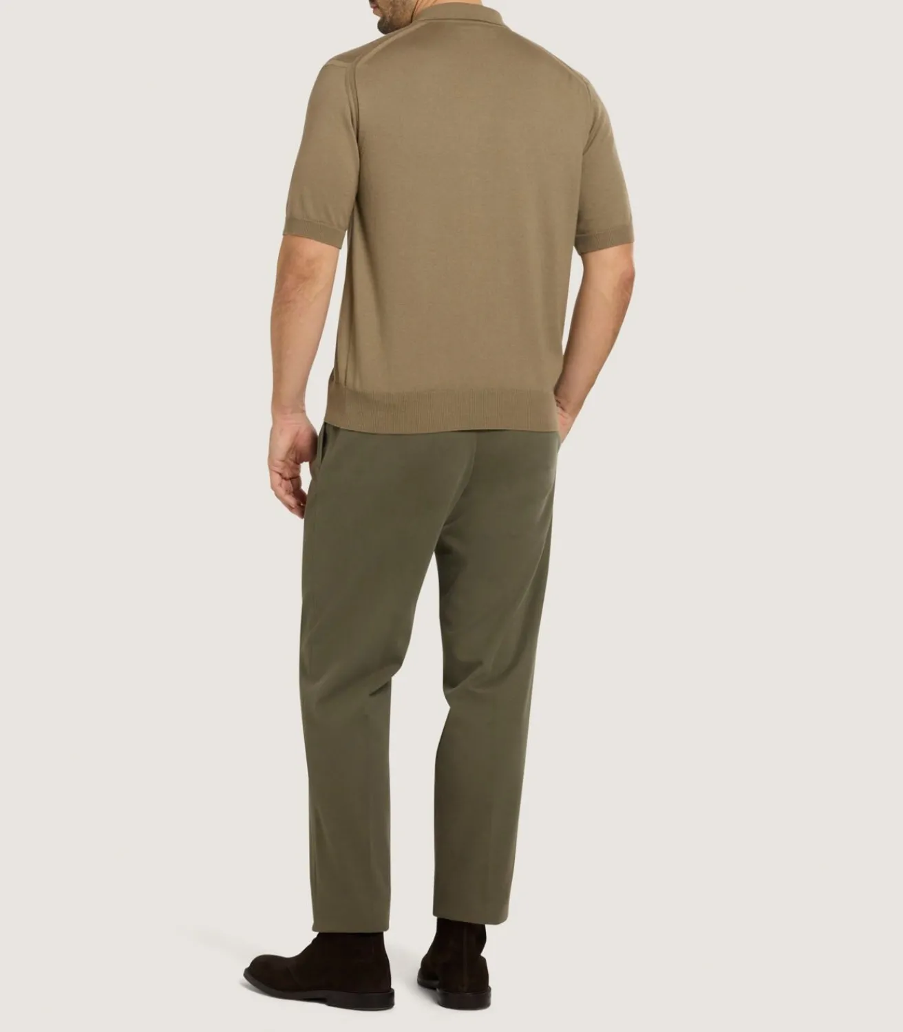 Men'S Cotton Cashmere Fine Gauge Short Sleeve Polo In Twine-Purdey Clearance