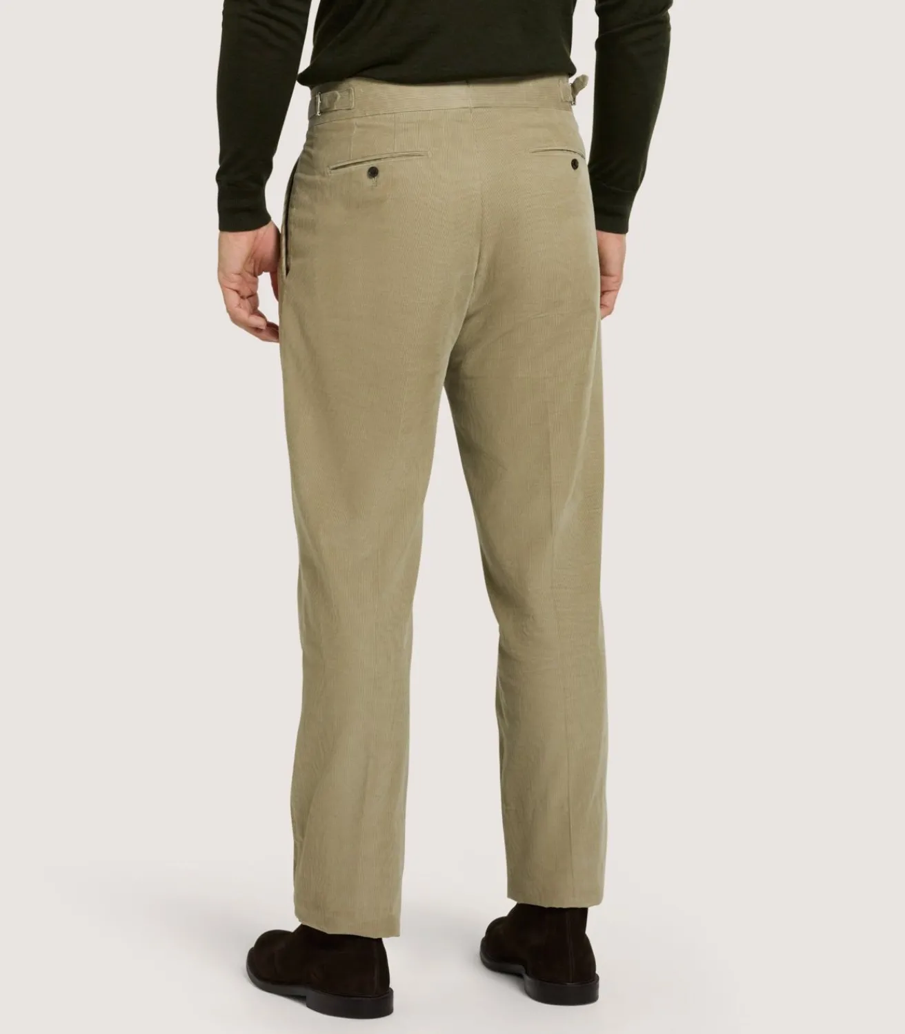 Men'S Cotton Corduroy Side Buckle Trouser In Pale Stone-Purdey Best