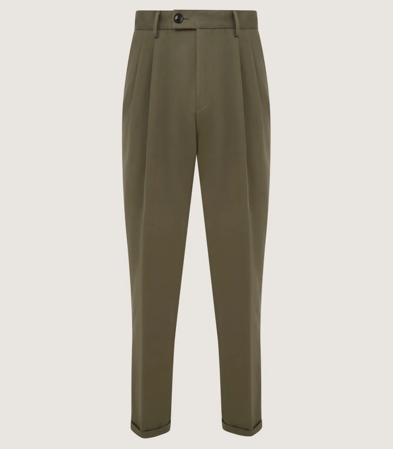 Men'S Dark Olive Cotton Dart Front Trousers-Purdey Sale