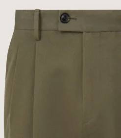 Men'S Dark Olive Cotton Dart Front Trousers-Purdey Sale