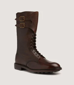 Men'S Grain Leather Twin Strap Boot In Dark Brown-Purdey