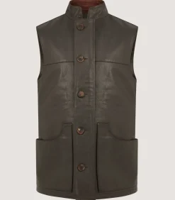 Men'S High Collar Leather Sporting Vest In Brown-Purdey Online