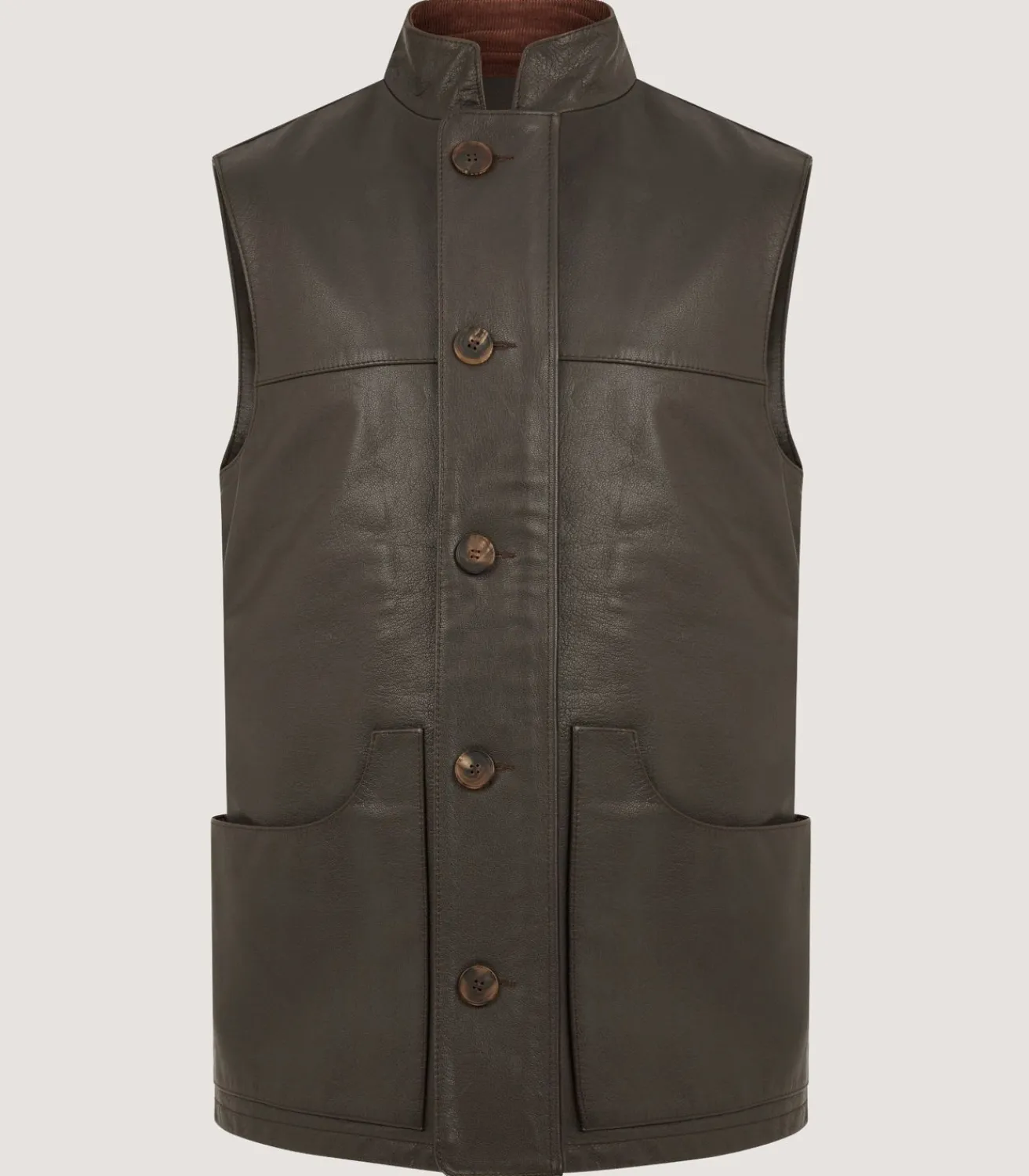 Men'S High Collar Leather Sporting Vest In Brown-Purdey Online