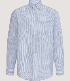 Men'S Linen Oxford Stripe Button Down Shirt-Purdey Best