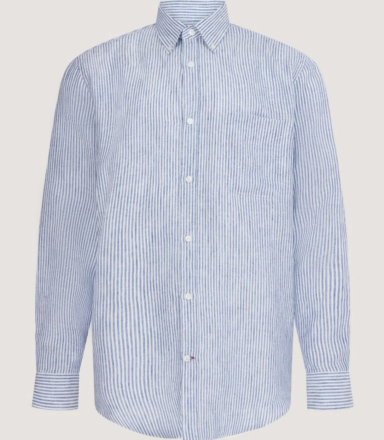 Men'S Linen Oxford Stripe Button Down Shirt-Purdey Best
