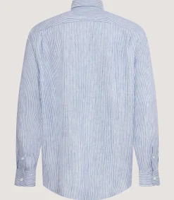 Men'S Linen Oxford Stripe Button Down Shirt-Purdey Best
