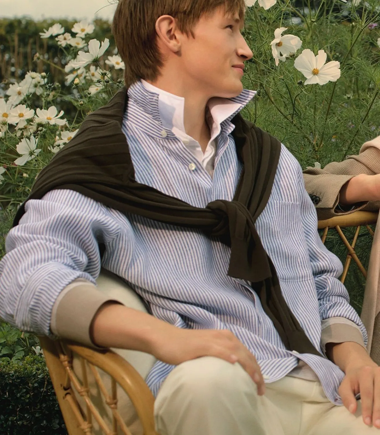 Men'S Linen Oxford Stripe Button Down Shirt-Purdey Best