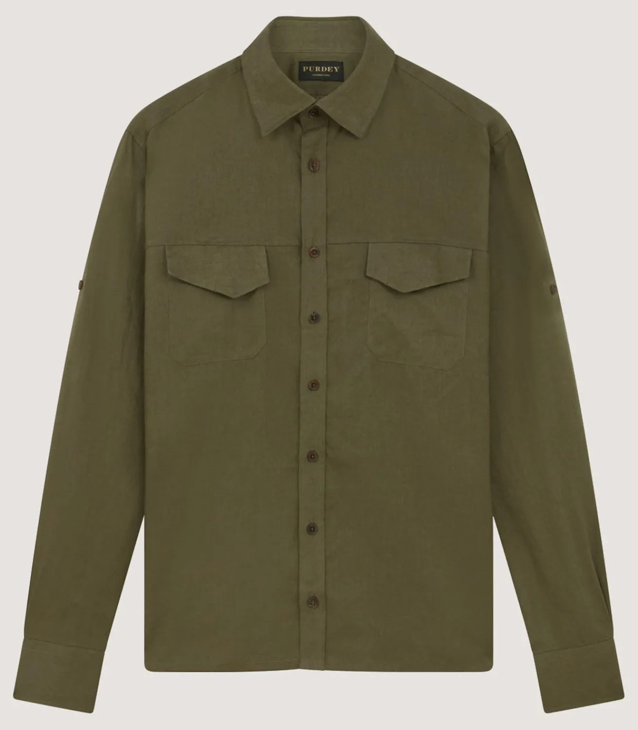 Men'S Linen Selous Safari Shirt In Forest Green-Purdey Hot