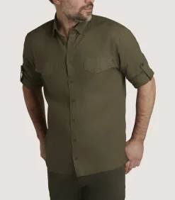 Men'S Linen Selous Safari Shirt In Forest Green-Purdey Hot