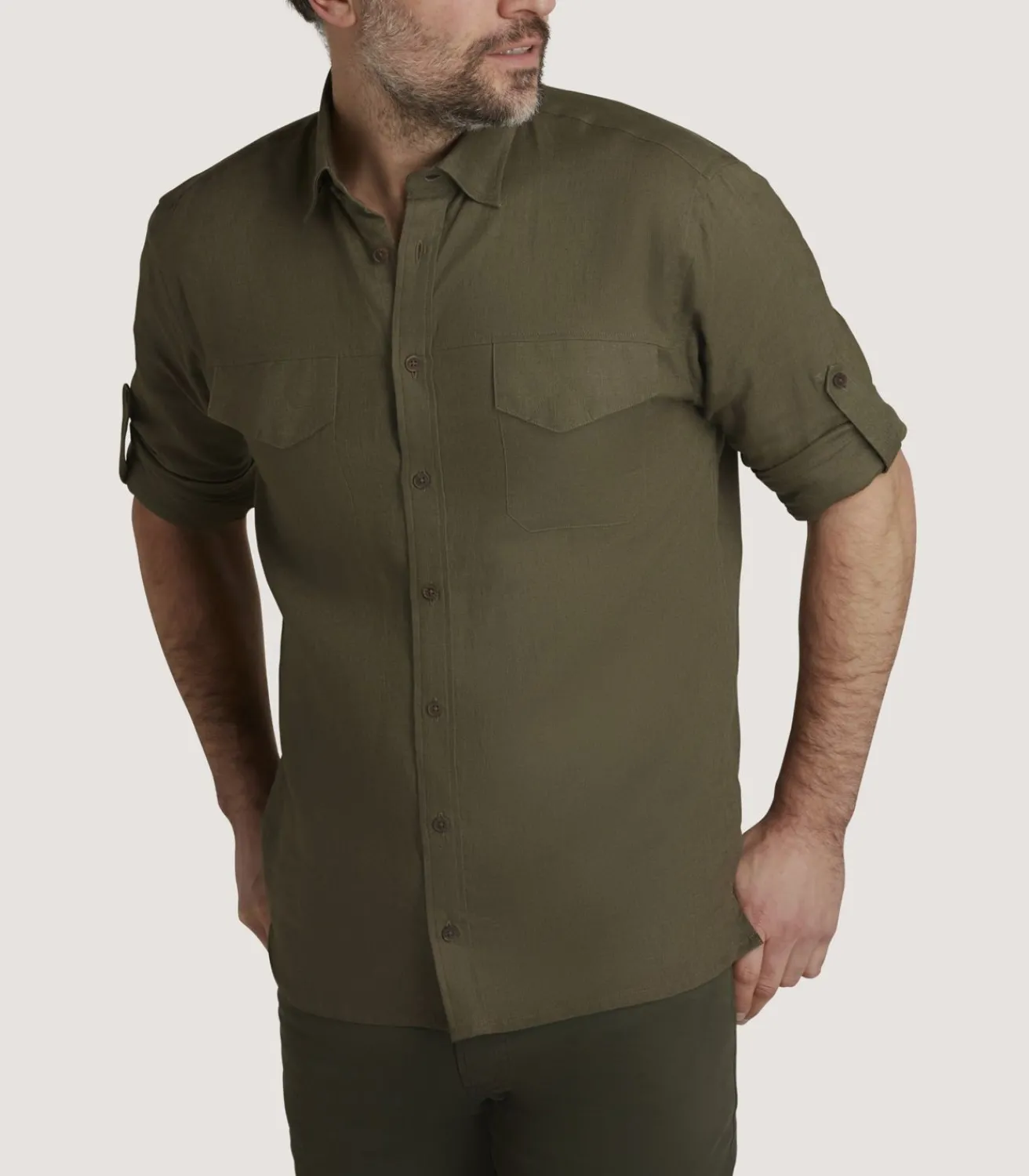 Men'S Linen Selous Safari Shirt In Forest Green-Purdey Hot