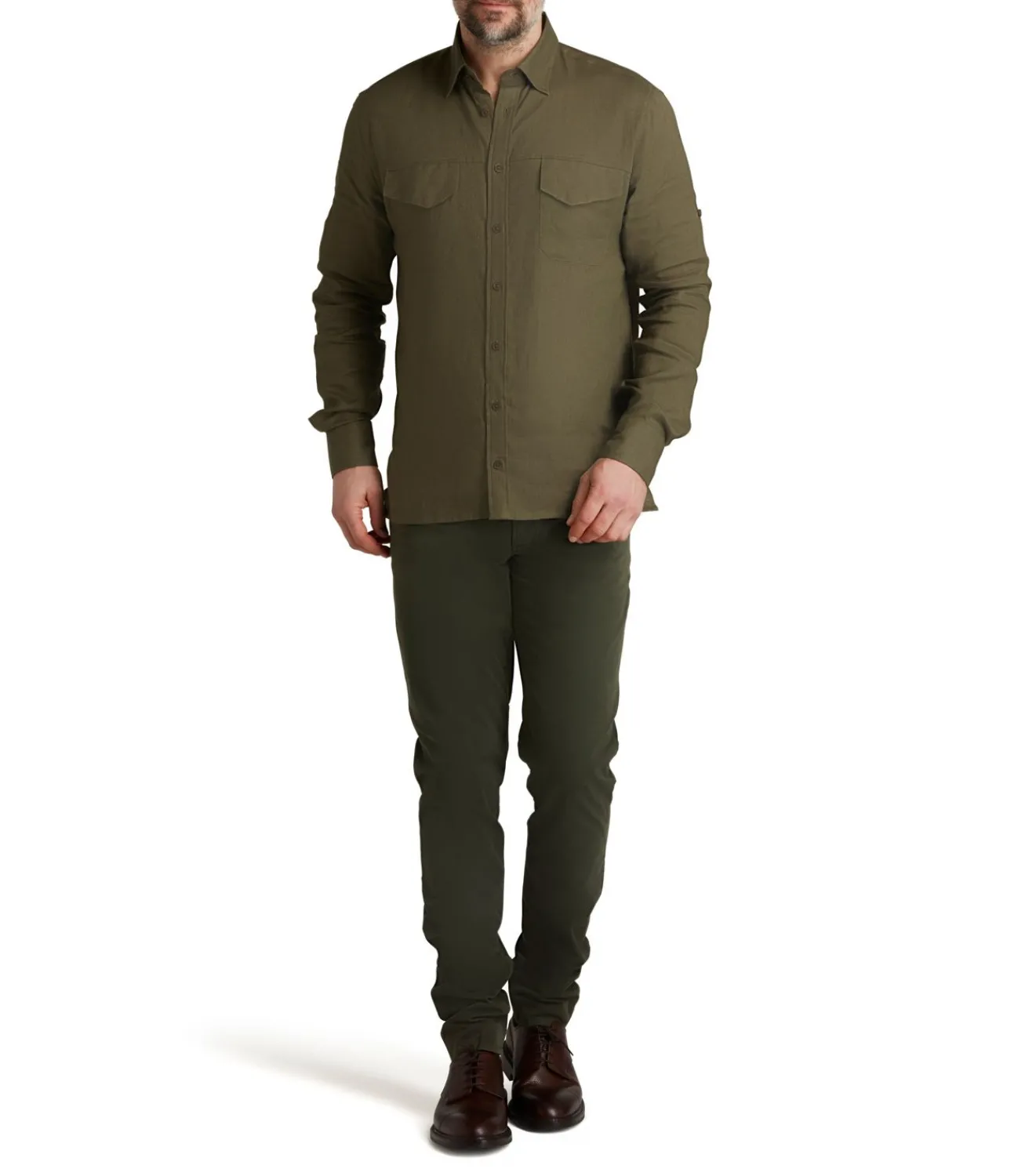 Men'S Linen Selous Safari Shirt In Forest Green-Purdey Hot