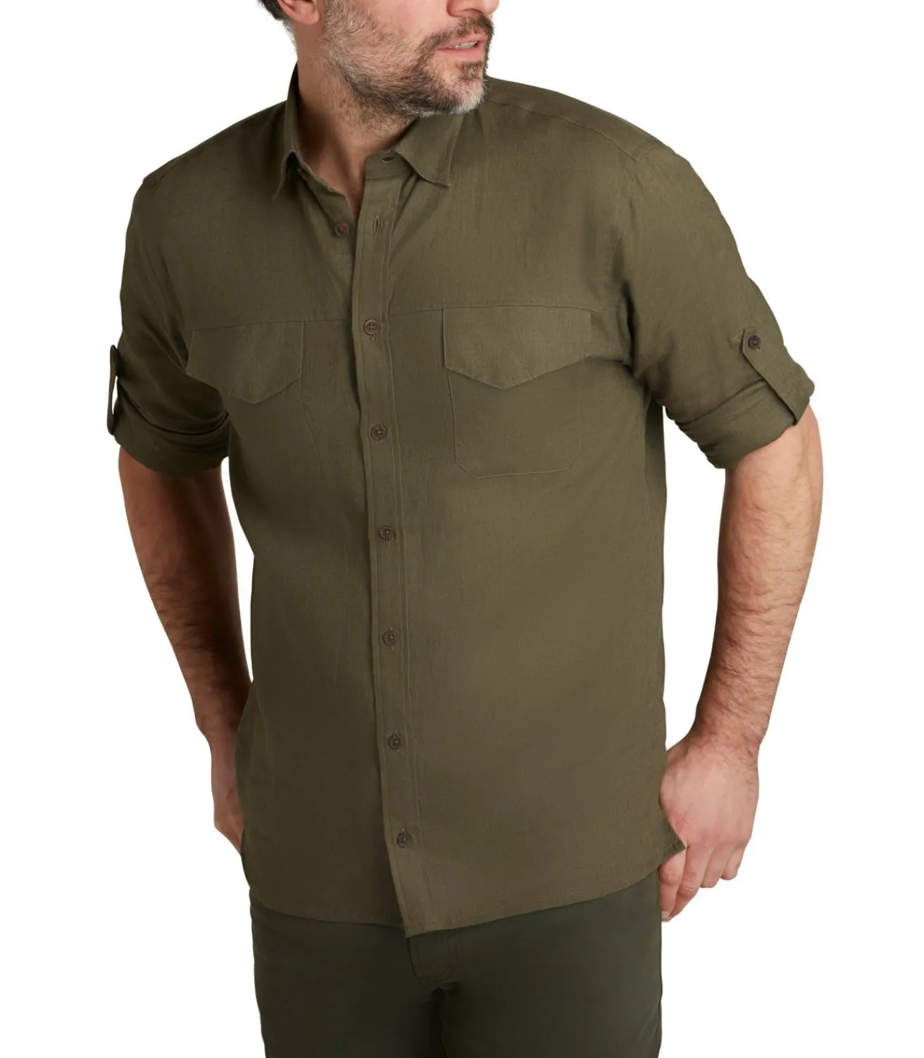 Men'S Linen Selous Safari Shirt In Forest Green-Purdey Hot