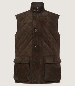Men'S Suede Padded Gilet In Walnut-Purdey Sale