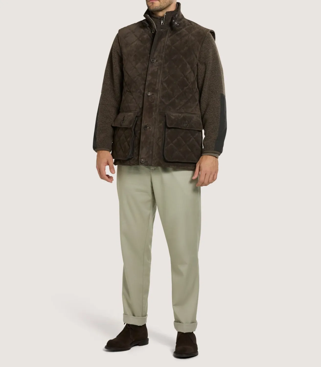 Men'S Suede Padded Gilet In Walnut-Purdey Sale