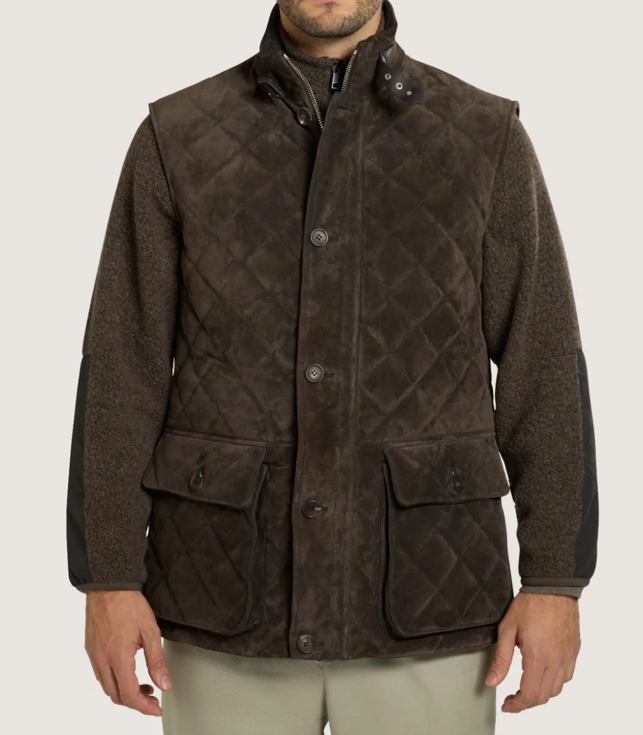 Men'S Suede Padded Gilet In Walnut-Purdey Sale