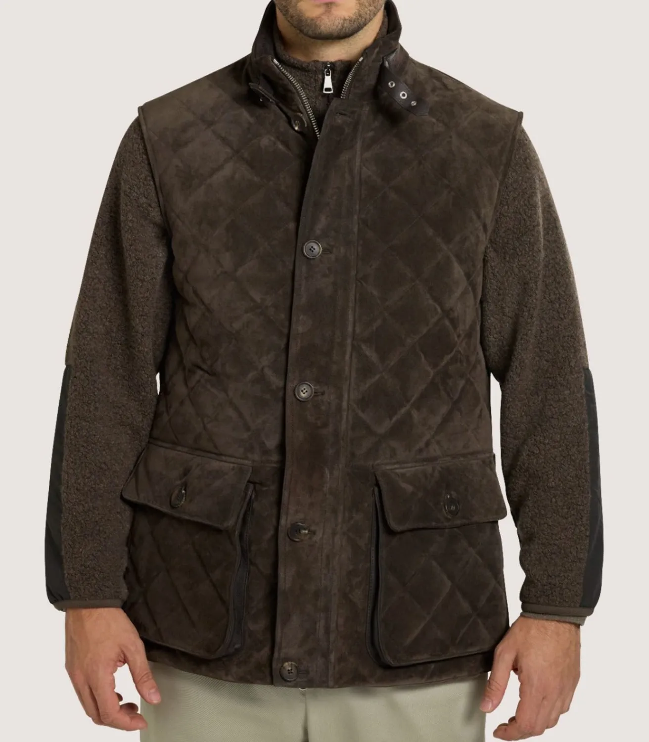 Men'S Suede Padded Gilet In Walnut-Purdey Sale