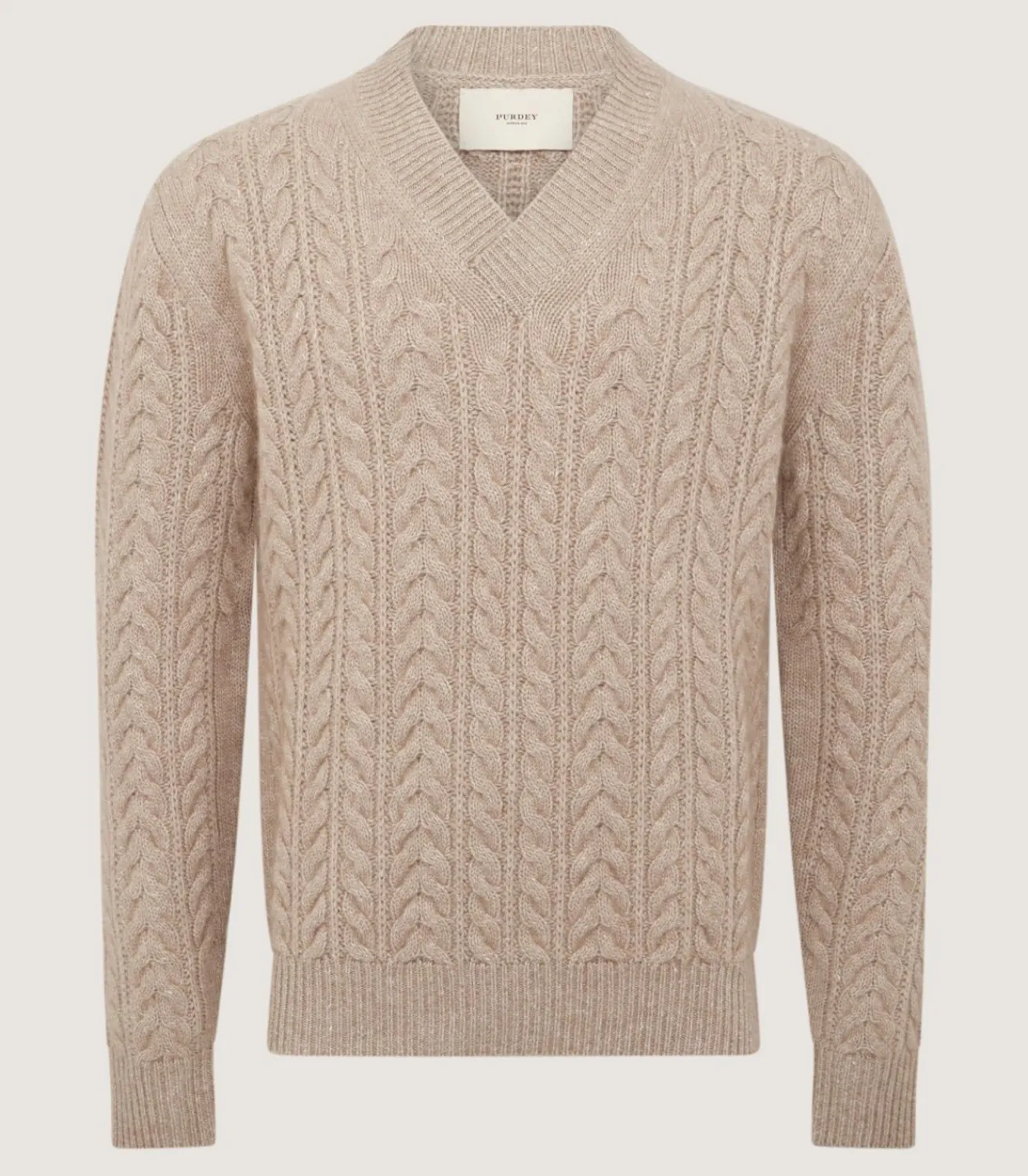 Men'S Taupe Cashmere Linen V Neck Cricket Jumper-Purdey New
