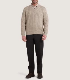Men'S Taupe Cashmere Linen V Neck Cricket Jumper-Purdey New
